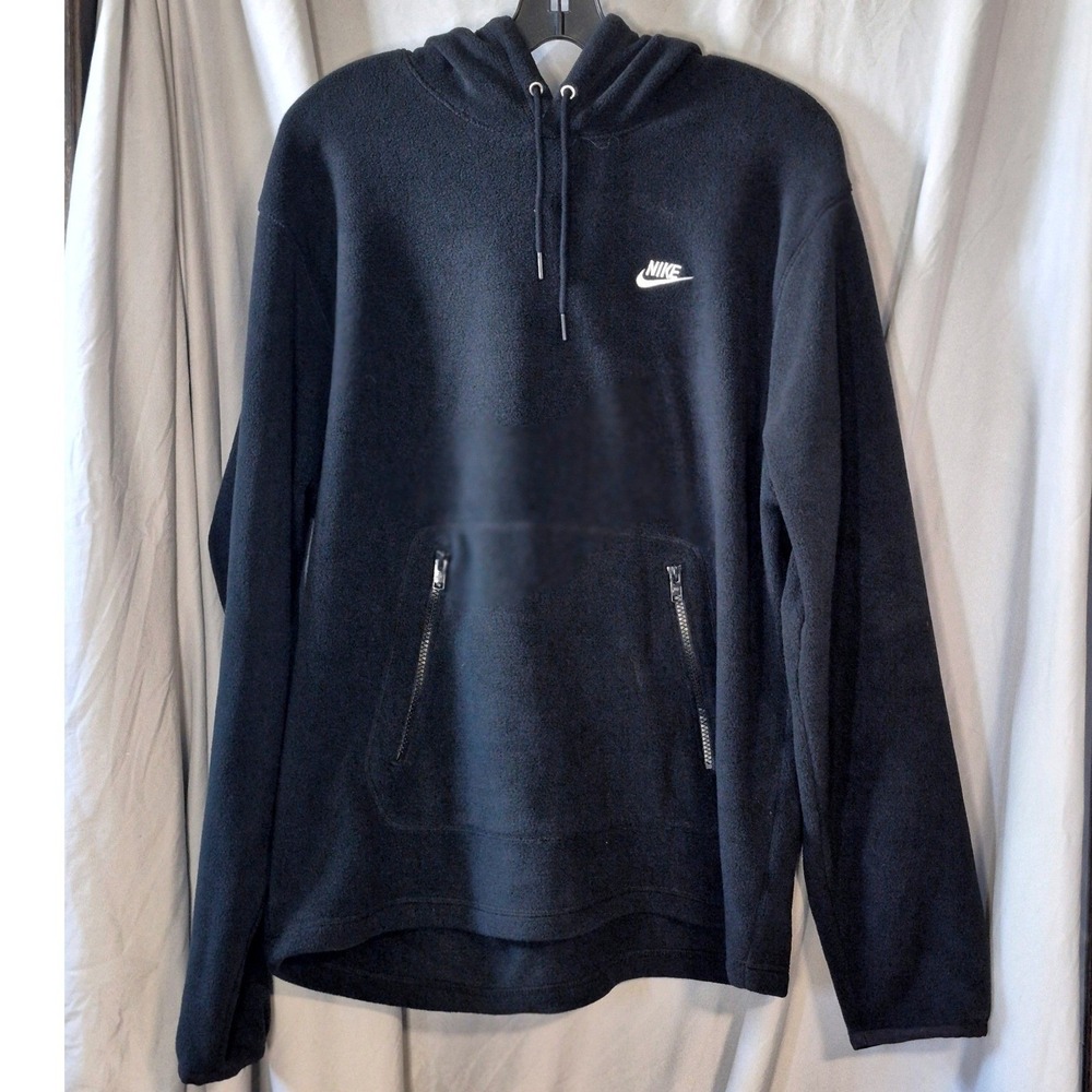 Nike Mens Polar Fleece Hoodie Black Zipped Kangaroo Pocket Futura Logo Medium